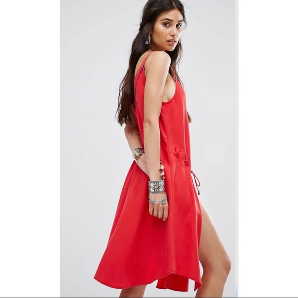 FREE PEOPLE RED TUNIC MIDI SLIP DRESS - Picture 8 of 11
